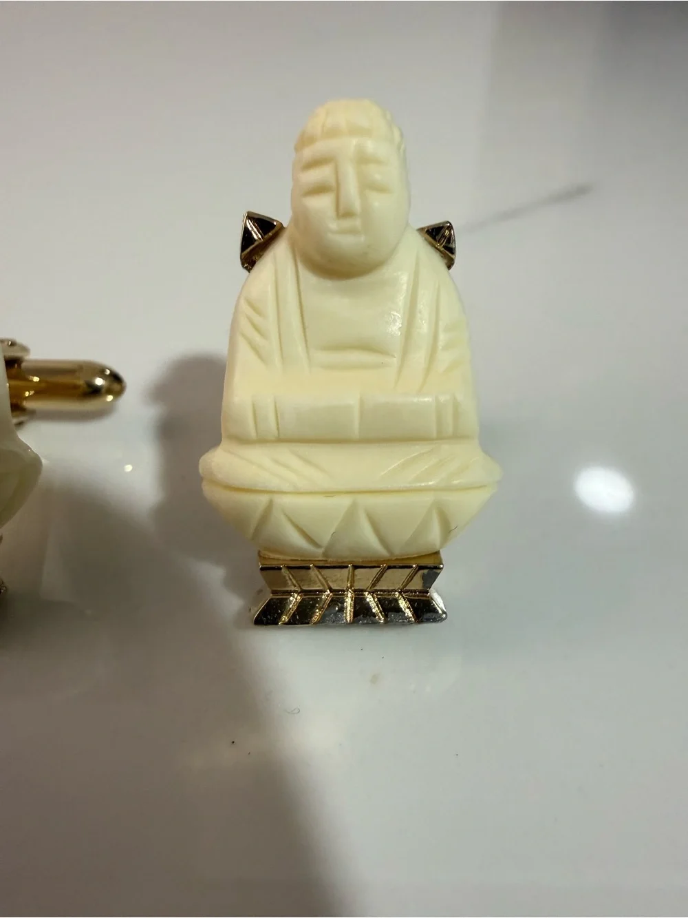 Ivory Buddha Cufflinks with Gold Tone Base